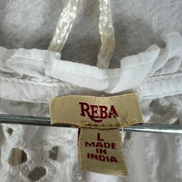 Reba Dress Womens L White Eyelet Paradise V-Neck Ruffle Midi Cotton Unlined - Picture 5 of 7